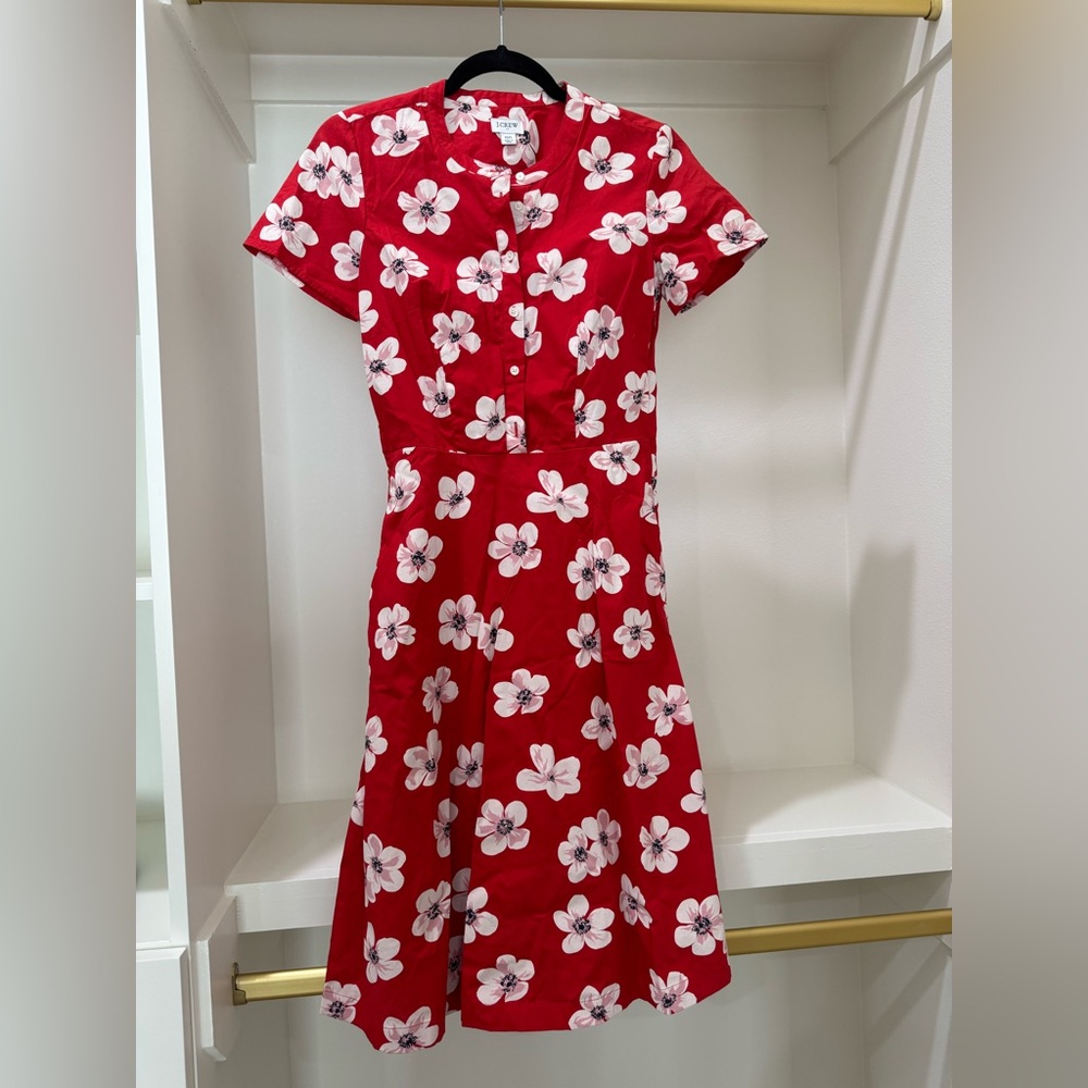 J. Crew Red Floral Button-Up Dress